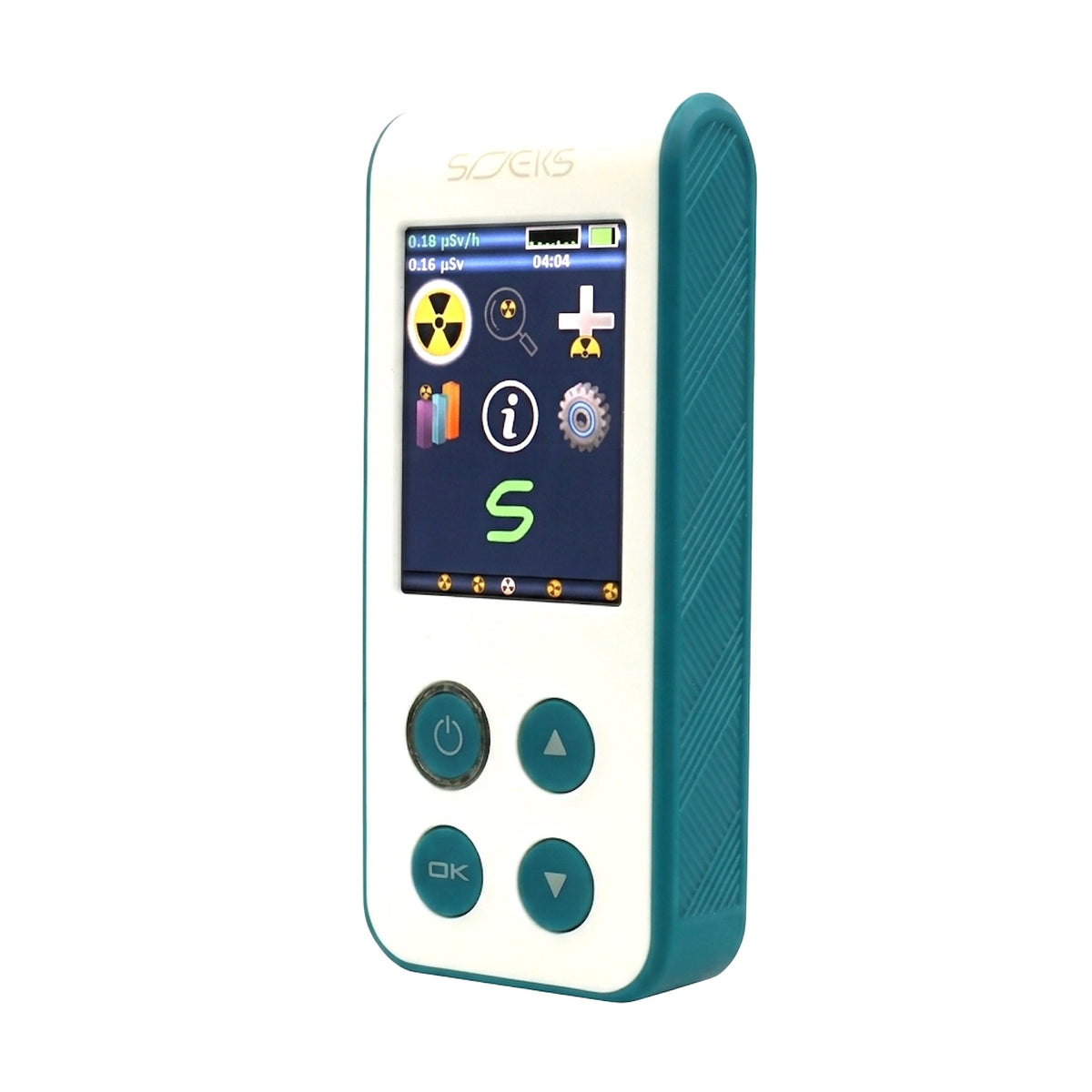 SOEKS 01M NEO radiation dosimeter, right angle view