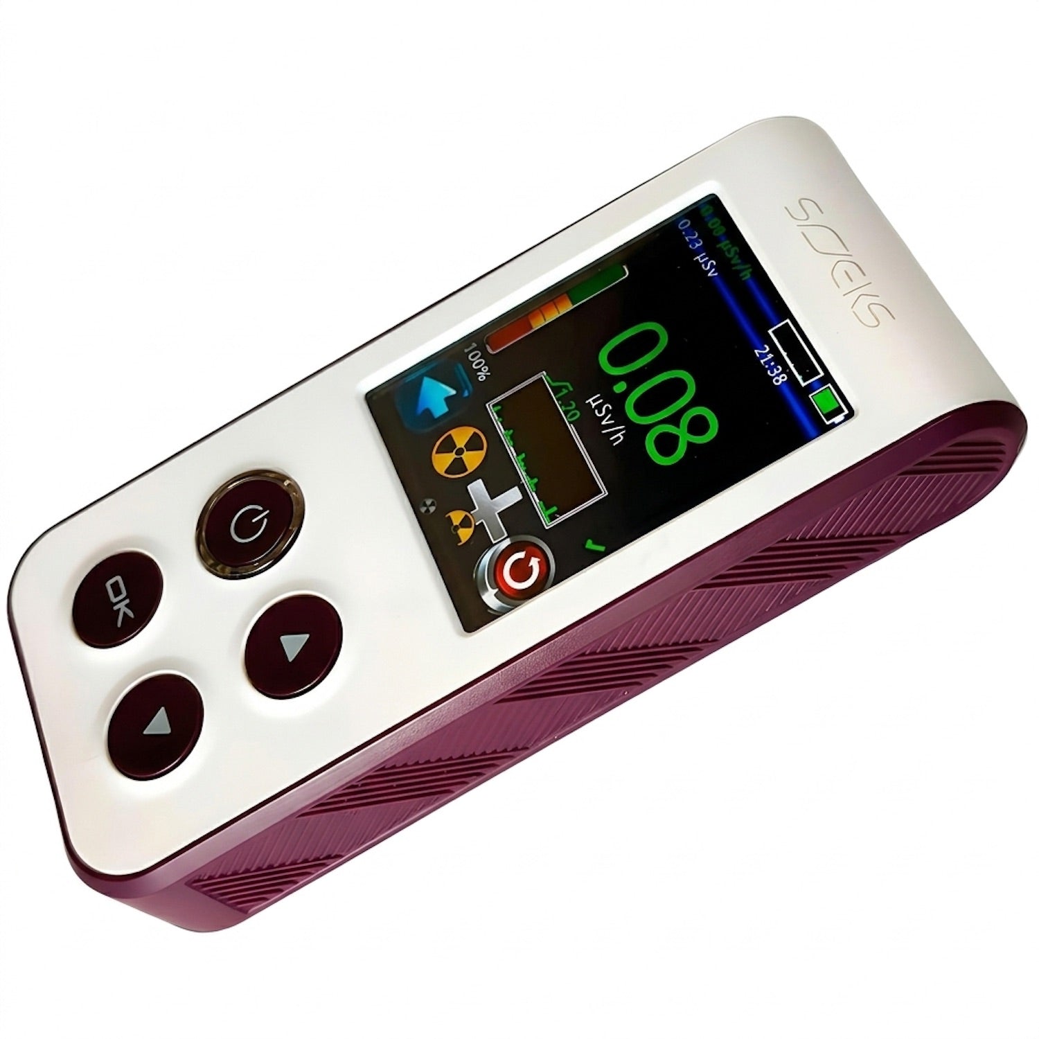 SOEKS 02M DUO with a screen and control buttons on a white background