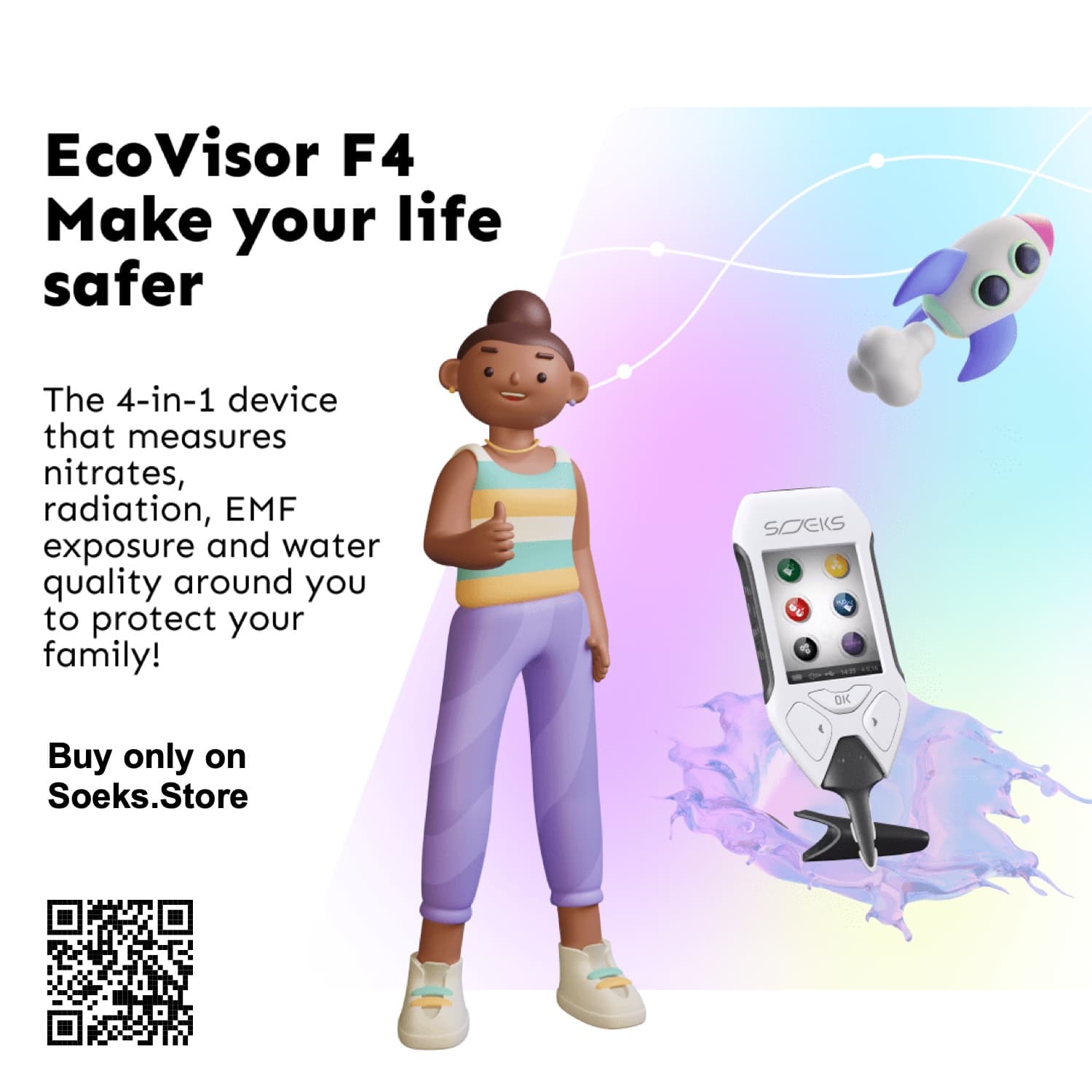 EcoVisor F4 - Make your life safer, The 4-in-1 device that measures nitrates, radiation, EMF exposure and water quality around you to protect your family!